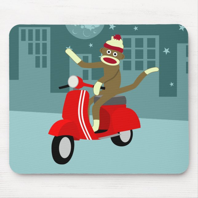 Sock Monkey Vespa Scooter Mouse Mat (Front)