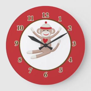 Sock Monkey Wall Clock (Red)