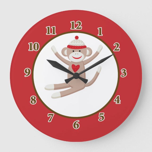 Sock Monkey Wall Clock (Red) (Front)