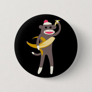 Sock Monkey with Banana Swords Pin