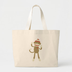Sock monkey with heart large tote bag