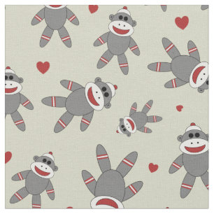 Sock Monkey With Hearts On Tan Fabric