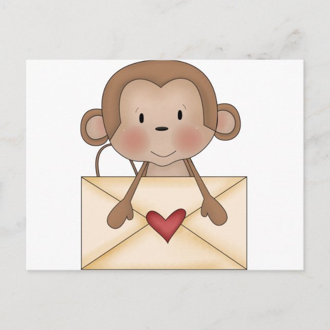 Sock monkey with love letter postcard (Front)