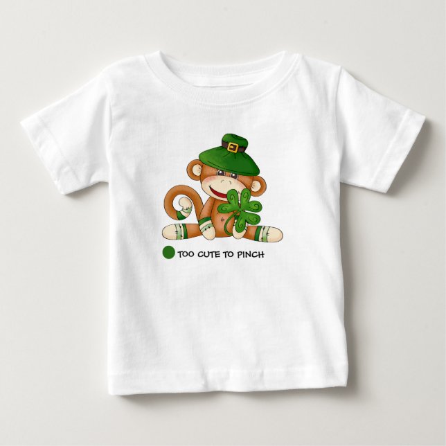 Sock Monkey with Shamrock St. Patrick's Day  Baby T-Shirt (Front)