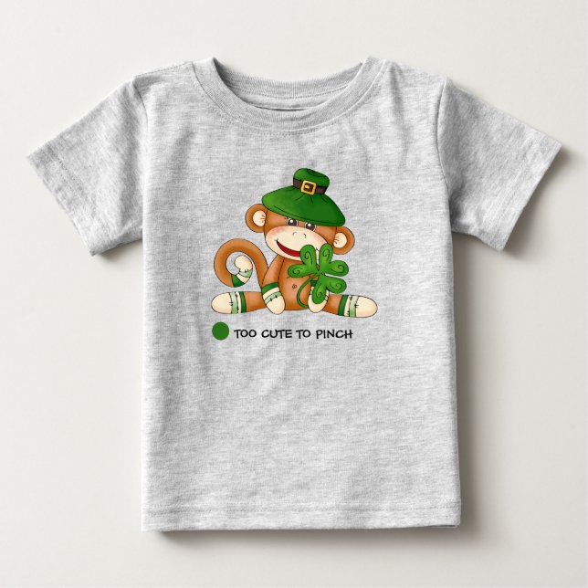 Sock Monkey with Shamrock St. Patrick's Day Baby T-Shirt (Front)