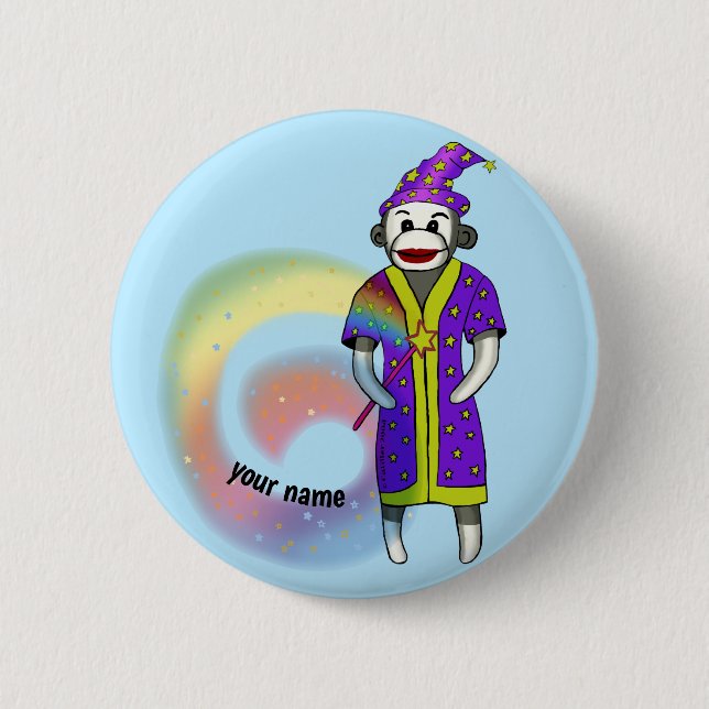 Sock Monkey Wizard  6 Cm Round Badge (Front)