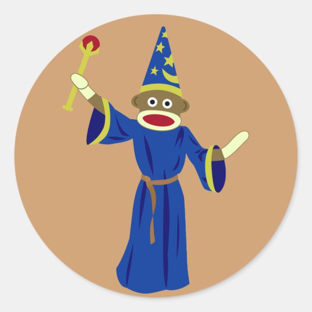 Sock Monkey Wizard Classic Round Sticker (Front)