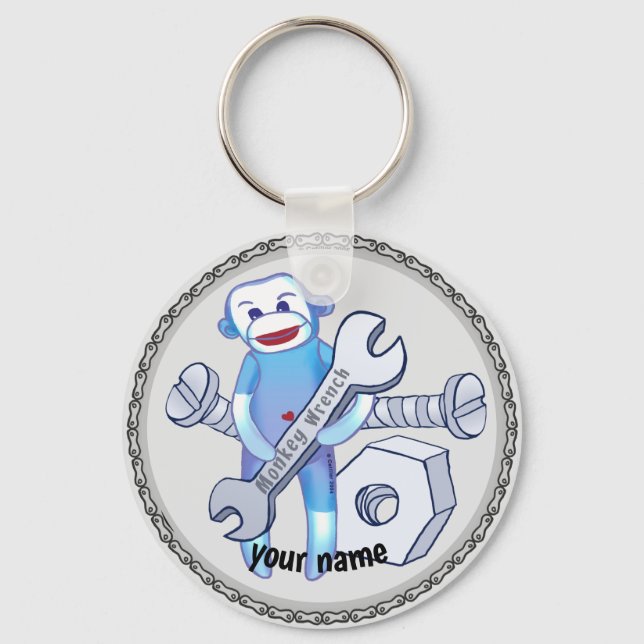 Sock Monkey Wrench  mechanic  keychain (Front)