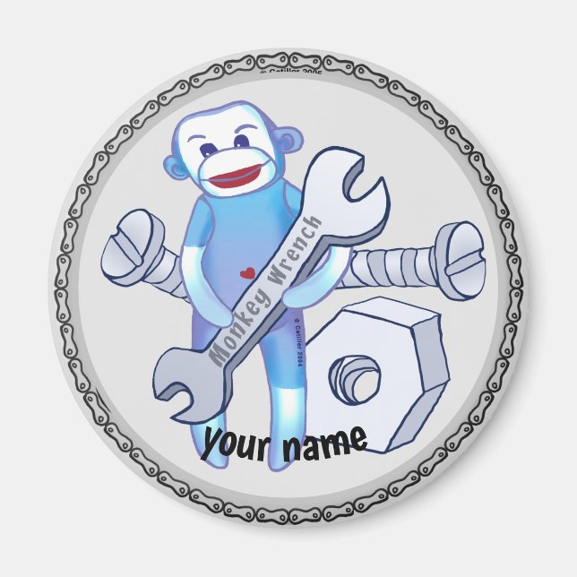 Sock Monkey Wrench mechanic magnet (Front)