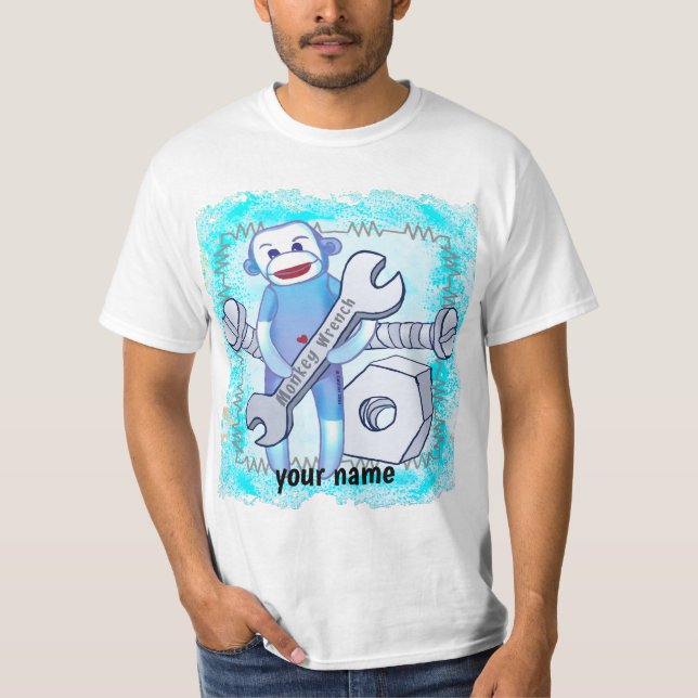 Sock Monkey Wrench mechanic t-shirt (Front)