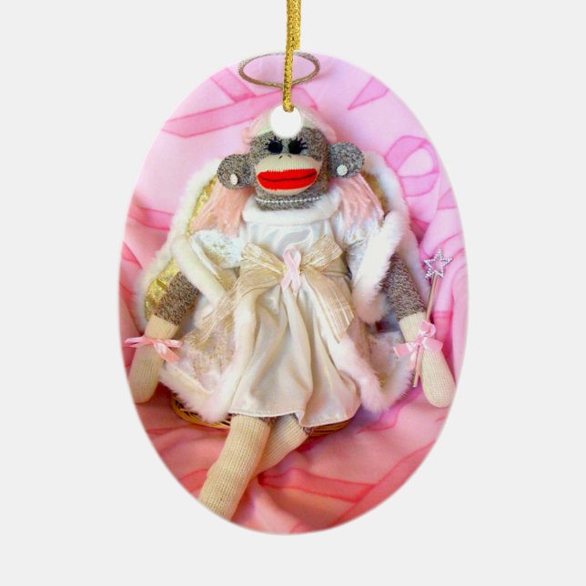 Sock Monkeys for the Cure Angel Oval Ornament (Front)