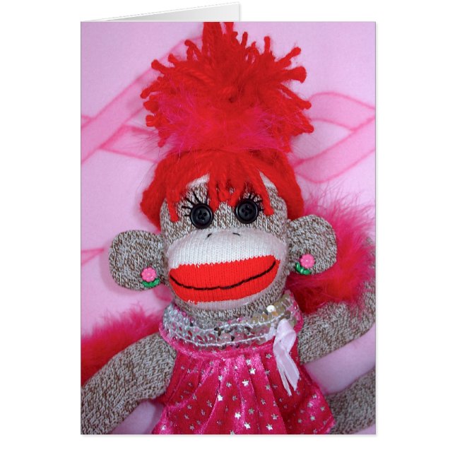 Sock Monkeys for the Cure Pink Velvet Denise Card (Front)