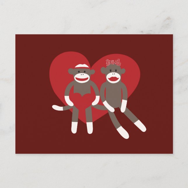 Sock Monkeys in Love Hearts Valentine's Day Gifts Holiday Postcard (Front)