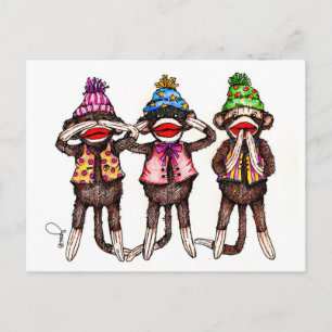 Sock Monkeys-See, Hear, Speak No Evil Postcard