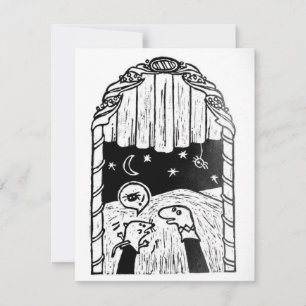 SOCK MOUSE SPOTS A SPIDER linocut RSVP Card