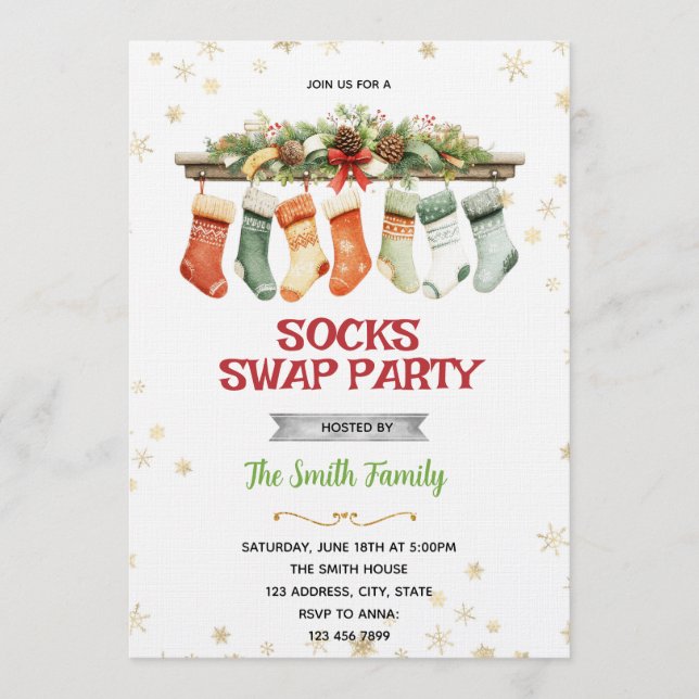 Sock Swap Christmas Party Invitation (Front)