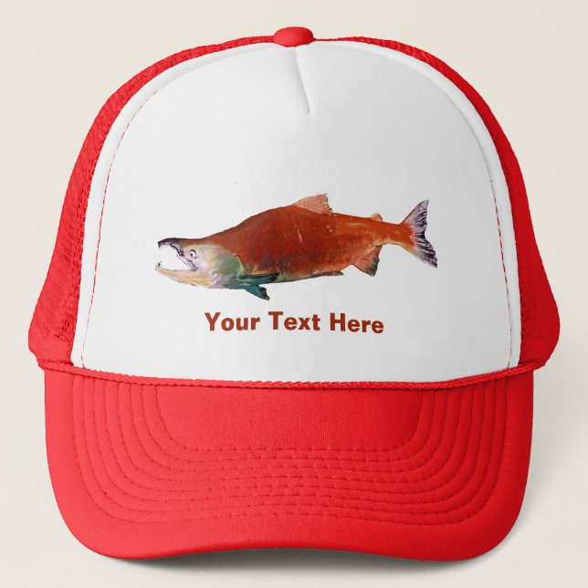 Sockeye Salmon in Red Trucker Hat (Front)