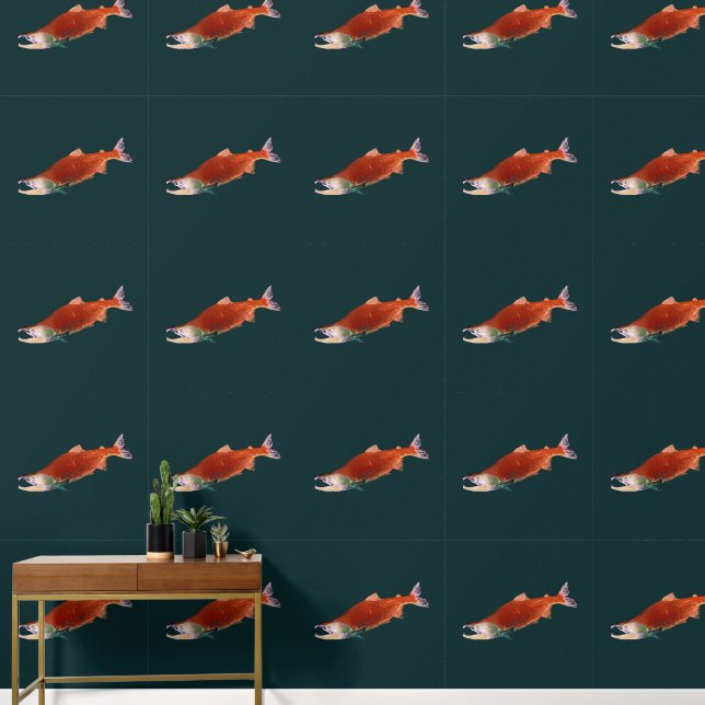 Sockeye Salmon in Red Wallpaper (Hallway)