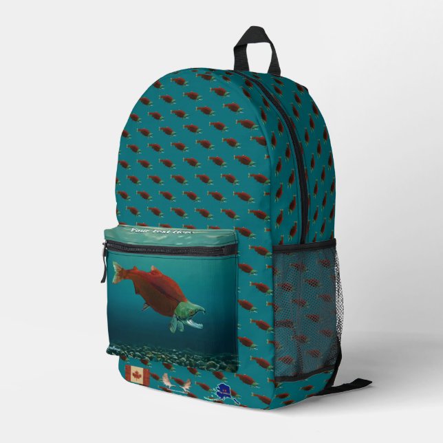 Sockeye Salmon Printed Backpack (Back Corner Right)