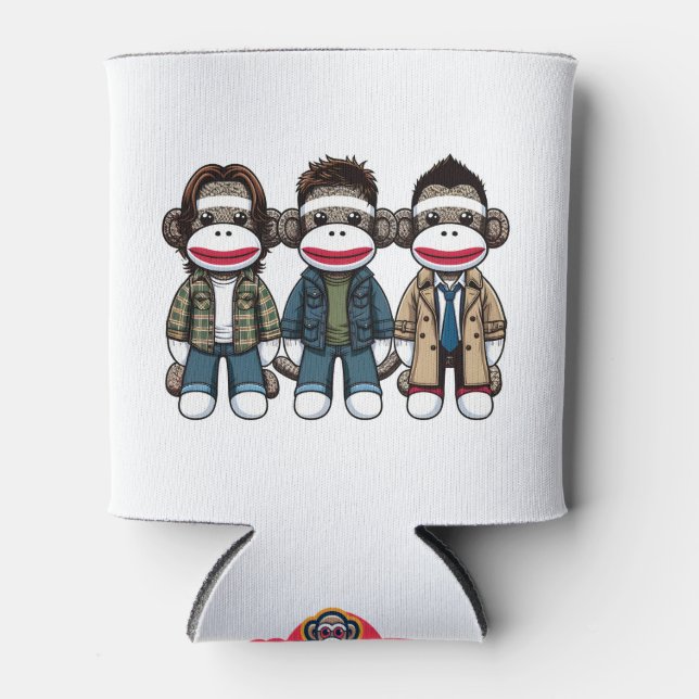 SockMonkey Hunter Brothers and their Angel Friend Can Cooler (Front)