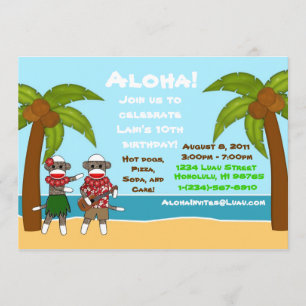 SockMonkey Luau Birthday Invitation