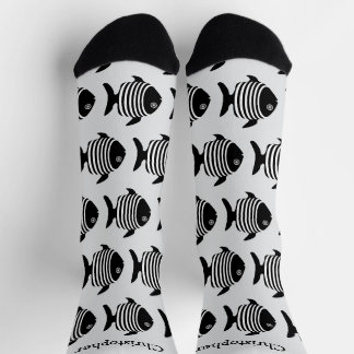 Socks Black And White Fish Design