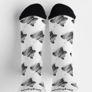 Socks Black Butterfly Design