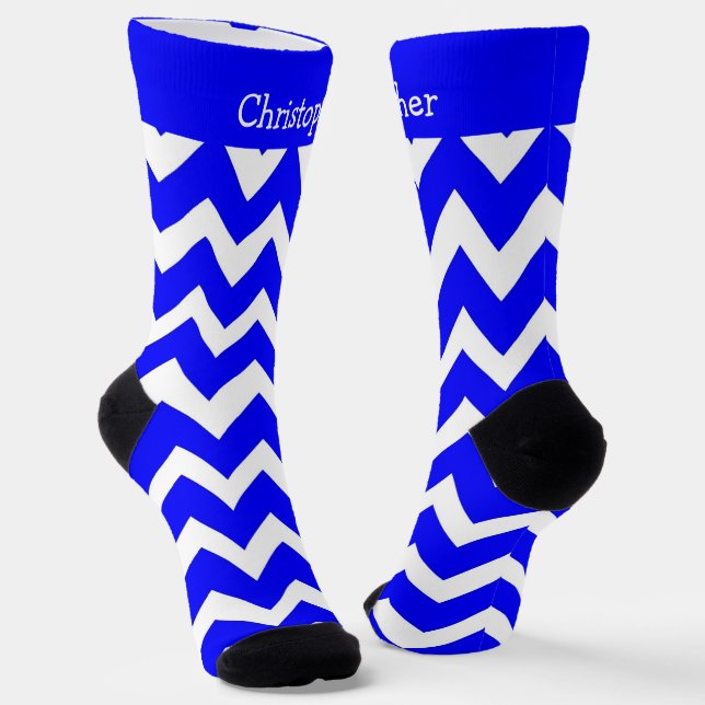 Socks Blue Zig Zag Design (Angled)