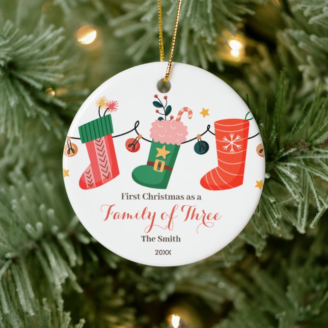 Socks Christmas as a Family of Three  Ceramic Tree Decoration (Tree)