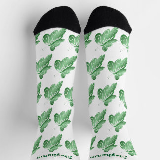 Socks Green Butterfly Design