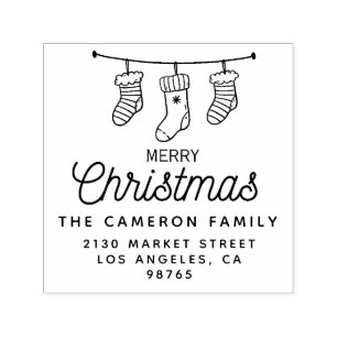 Socks Merry Christmas Family Name Return Address Self-inking Stamp