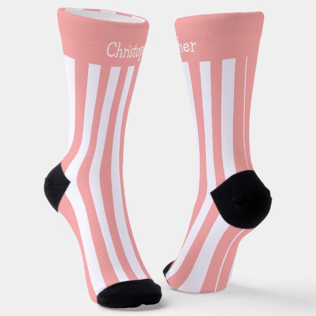 Socks Pink And White Stripes Design (Angled)