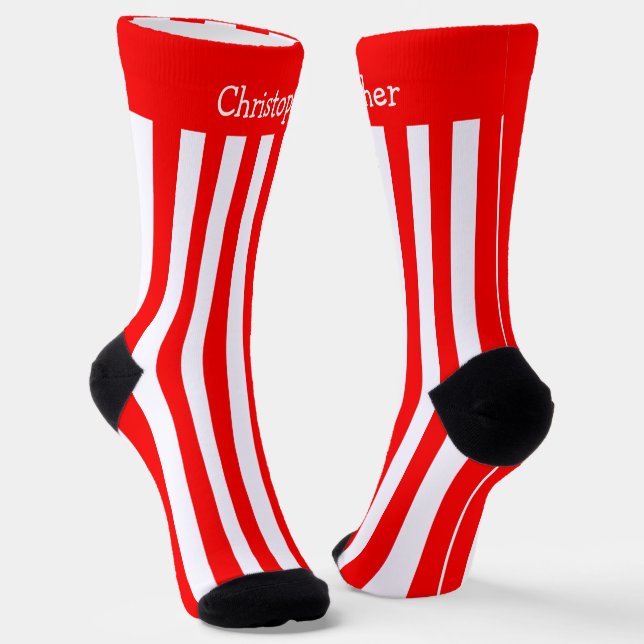 Socks Red And White Stripes Design (Angled)