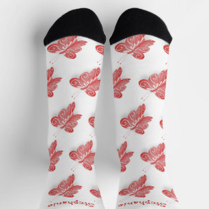 Socks Red Butterfly Design