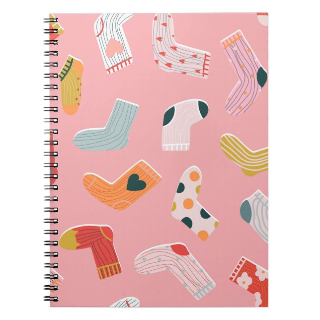 Socks seamless pattern. Cosy hand-drawn cartoon st Notebook (Front)