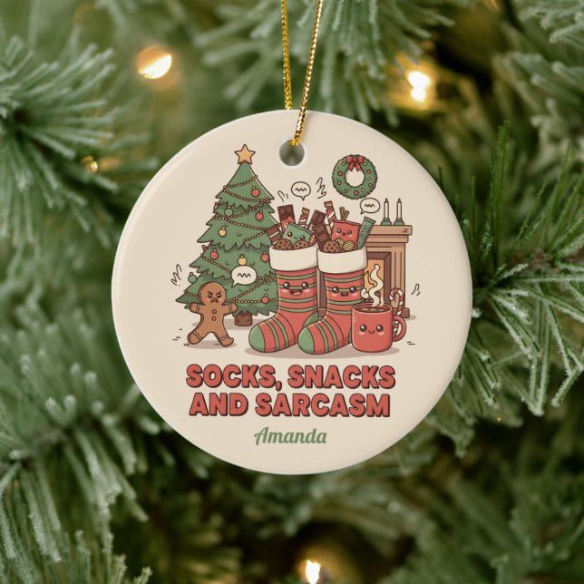 Socks Snacks and Sarcasm Funny Christmas Ornament (Tree)