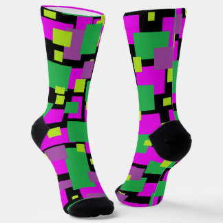 Socks with Black Green and Magenta Geometric Art