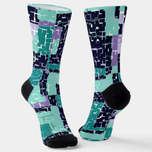 Socks With Green Purple and Black Abstract Pattern