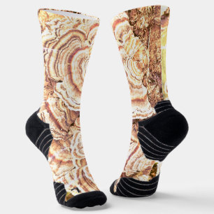 Socks with Turkey tail Mushrooms, tan and yellow