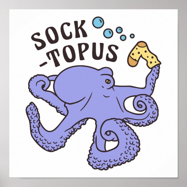 Socktopus Blue Octopus With Sock Funny Meme Poster (Front)