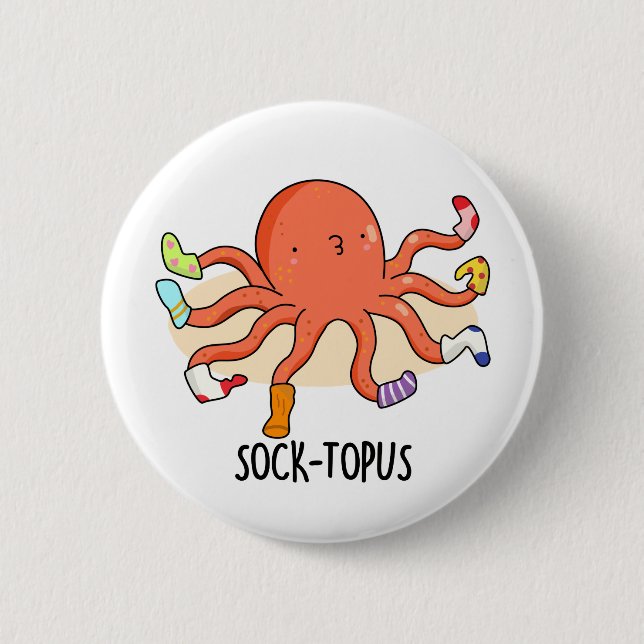 Socktopus Cute Octopus With Socks Pun 6 Cm Round Badge (Front)