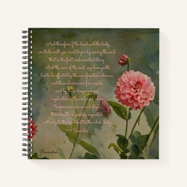 Socrates Health Quote Cute Pink Flowers Journal (Front)