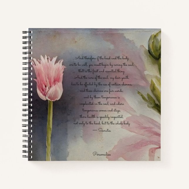 Socrates Soul Health Quote Pink Flower Journal (Front)