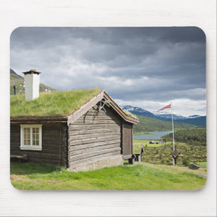 Sod roof log cabin in Norway mousepad