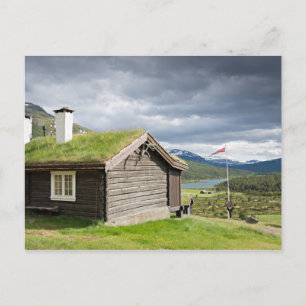 Sod roof log cabin postcard