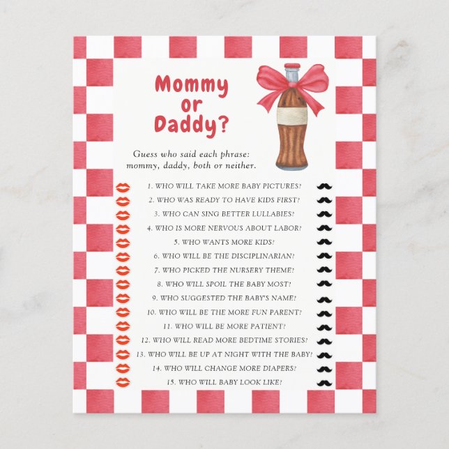 Soda baby shower Mommy or daddy game (Front)