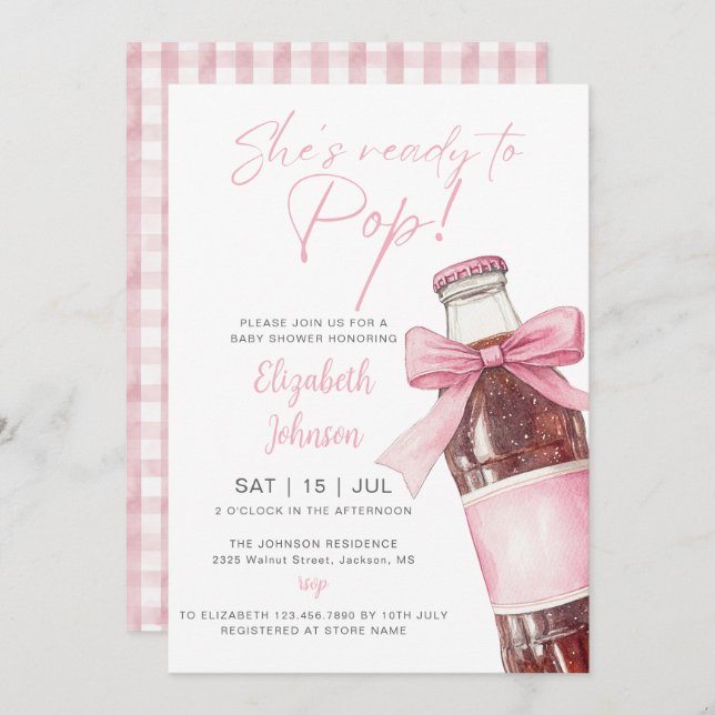 Soda Bottle Pink Bow Baby Shower All In One Invitation (Front/Back)