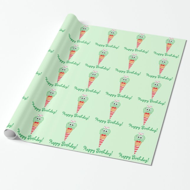 Soda Jerk Ice Cream Cone with Mint Chocolate Chip Wrapping Paper (Unrolled)