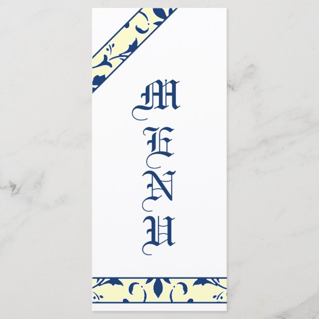 Sodalite Blue, Lemon, Damask Wedding Munu Menu (Front)