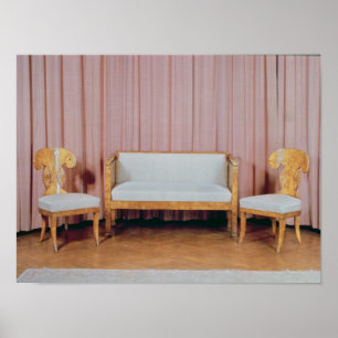 Sofa and two chairs, Karelian birch, 1810-20 Poster